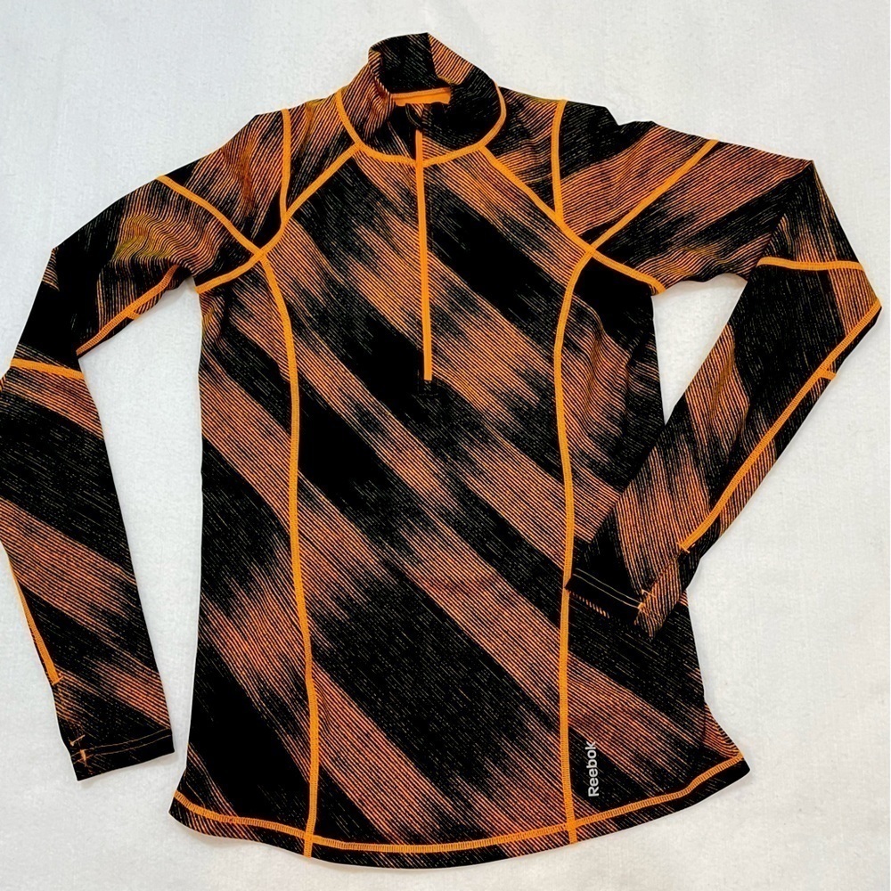 Reebok 1/4-Zip Pullover Athletic Jacket Orange/Black Performance Wear Large‌‌‌‌‌